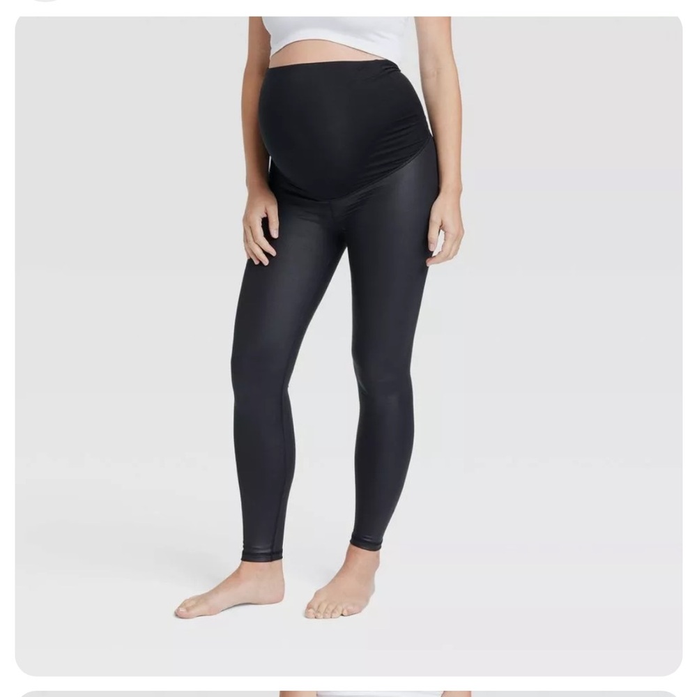 Isabel maternity faux leather leggings with belly band